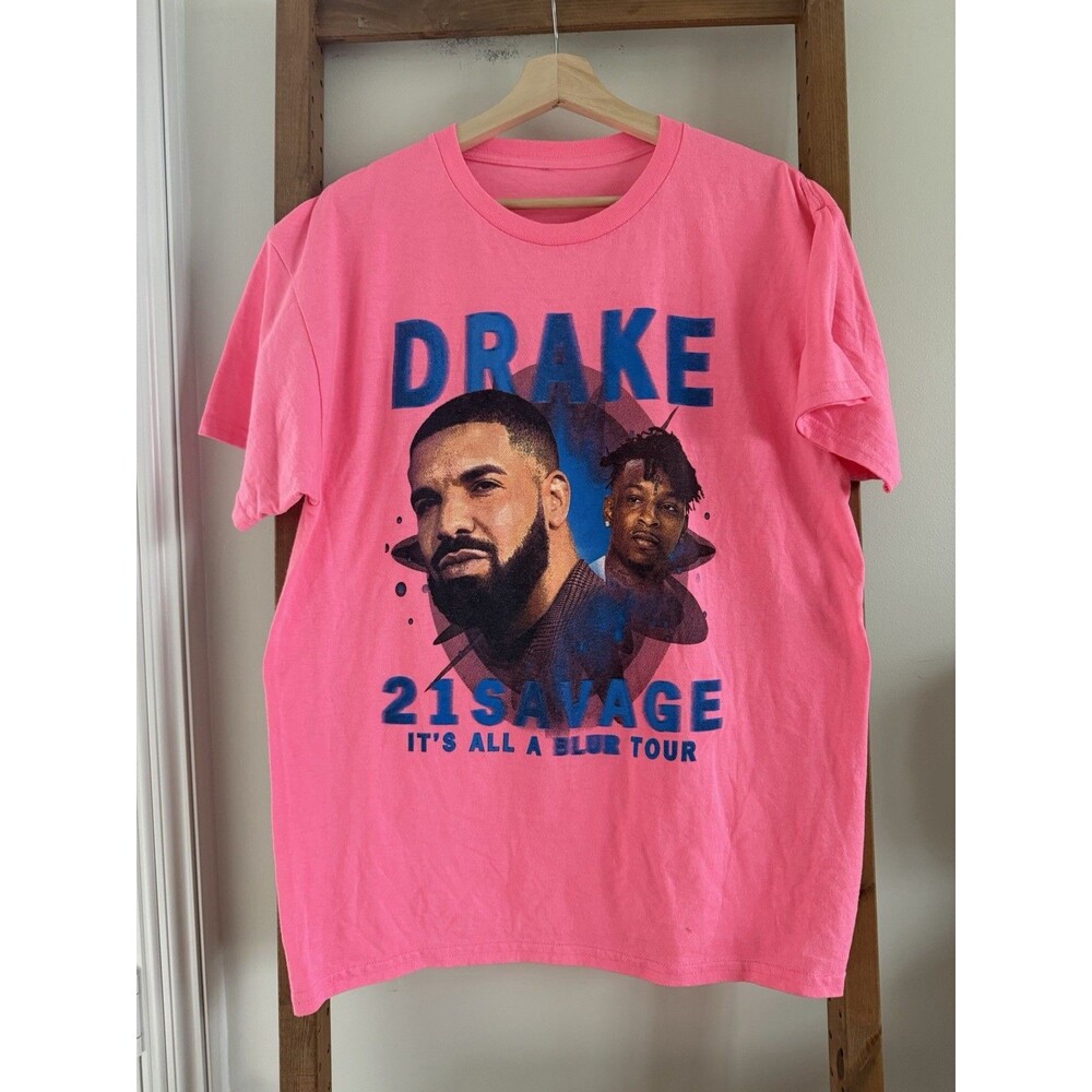 Drake 21 Savage T-shirt It's All A Blur Tour Rap Pink Mens Medium Bootleg